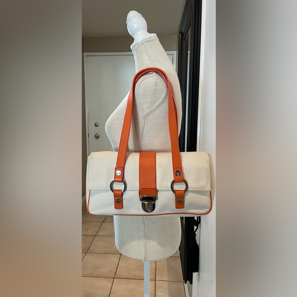 Trina Turk - Canvas Cream and Orange Shoulder Purse